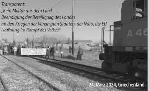 Transparent:'Kein Militär aus dem Land. Beendigung der
														Beteiligung des Landes an den Kriegen der Vereinigten Staaten, der Nato, der EU Hoffnung im Kampf des Volkes'